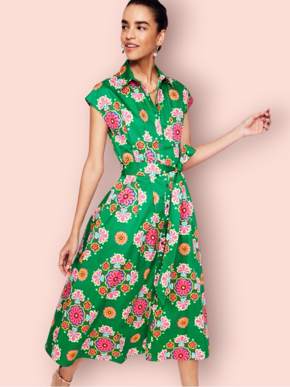 BODEN Rachel Cotton Floral Belted Midi Dress